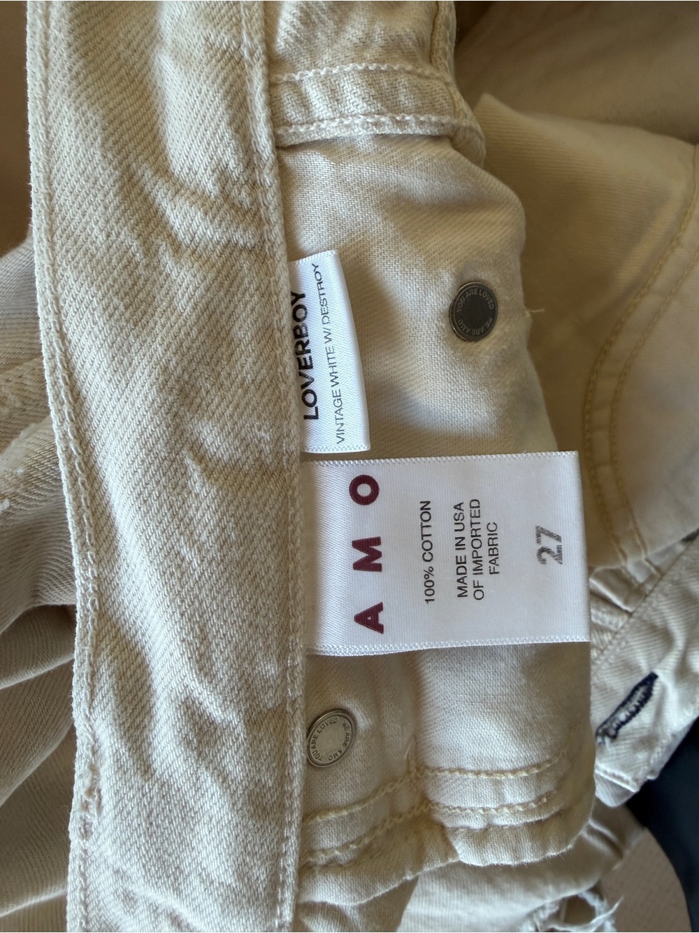 AMO Distressed Cropped Jeans | Cream | Size 27 - Picture 3 of 4